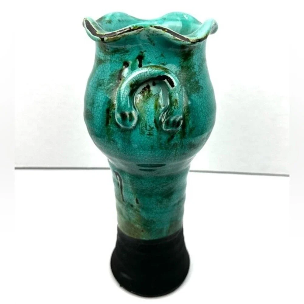 Turquoise and Black Unique Ceramic Decorative Vase